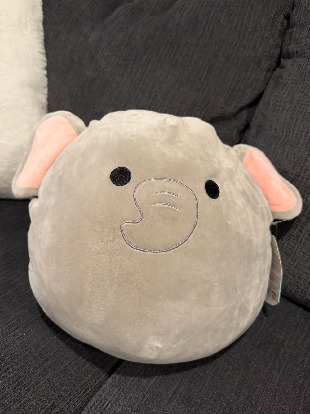 Squishmallows Gray Elephant Plush Pillow with Pink Ear Accents